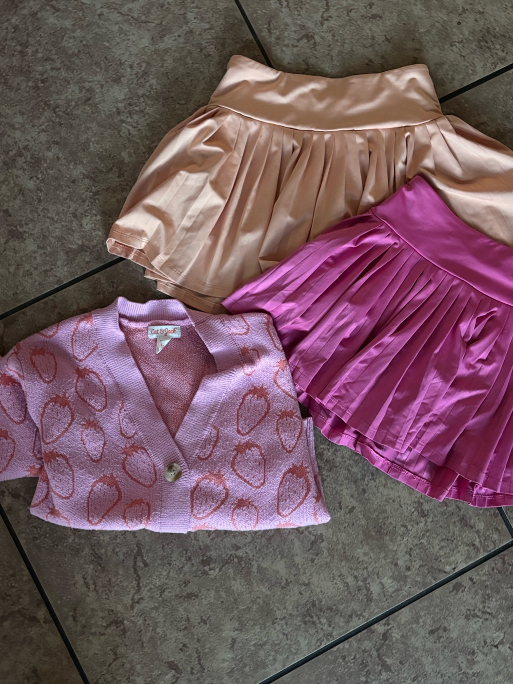 Pink & Orange Pleated Skirts with cardigan